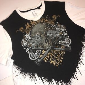 G by GUESS Skull Black Drip Paint Graphic T Shirt